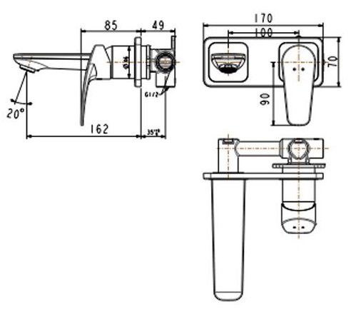 ban-ve-voi-lavabo-american-wf-0904 Bản vẽ kích thước vòi lavabo American WF0904 gắn tường