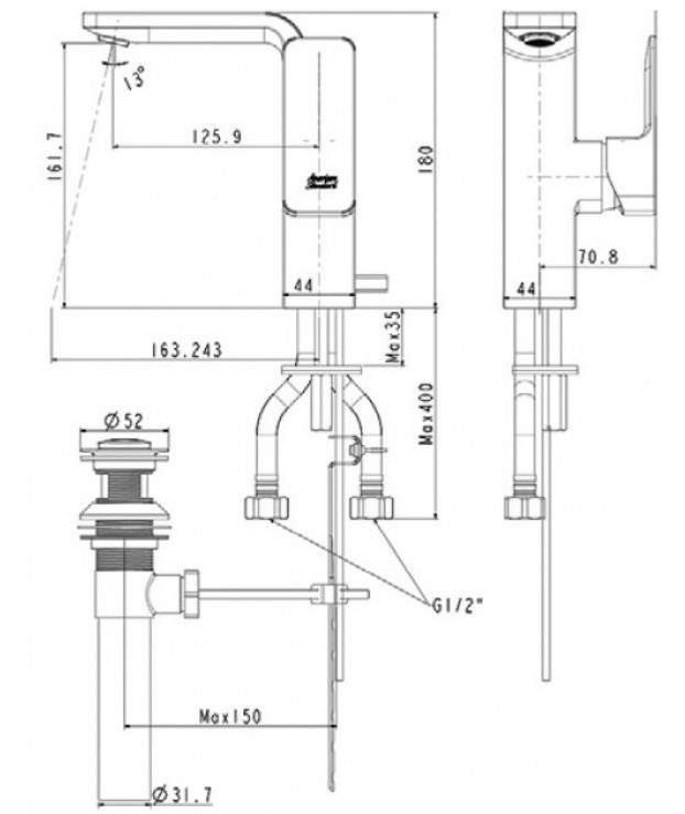 ban-ve-voi-lavabo-american-wf-1305cs Bản vẽ kích thước vòi chậu lavabo WF1305CS nóng lạnh