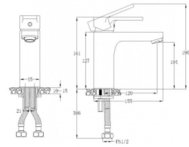 ban-ve-voi-lavabo-caesar-bt570cu Bản vẽ kích thước vòi chậu lavabo caesar nóng lạnh BT570C
