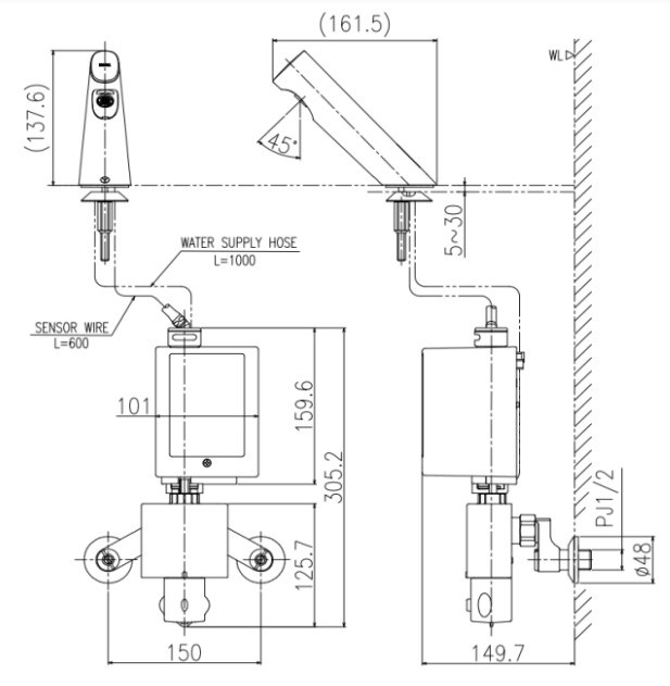 ban-ve-voi-lavabo-inax-amv-300k Bản vẽ kích thước vòi cảm ứng INAX AMV-300K