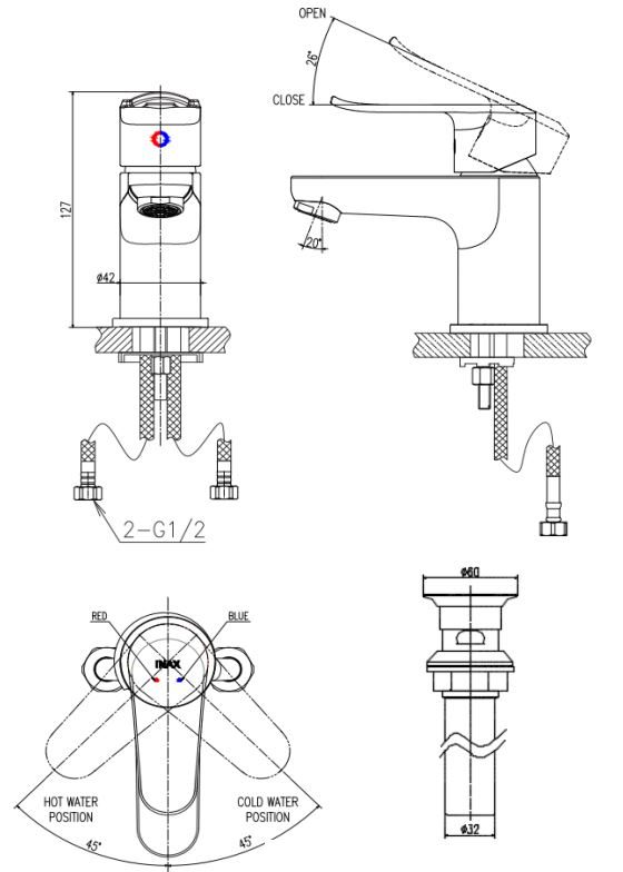 ban-ve-voi-lavabo-inax-lfv-2012s-r Bản vẽ kích thước vòi lavabo nóng lạnh LFV 2012SR