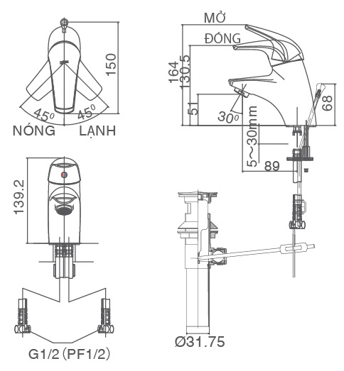 ban-ve-voi-lavabo-inax-lfv-3002s Bản vẽ kỹ thuật vòi Inax nóng lạnh LFV-3002S