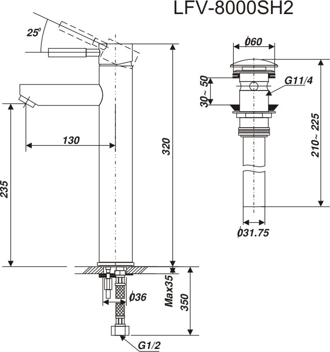 ban-ve-voi-lavabo-inax-lfv-8000sh2 Bản vẽ kỹ thuật vòi lavabo LFV-8000SH2