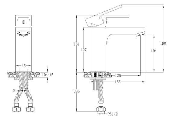 ban-ve-voi-lavabo-nong-lanh-caesar-b570c Bản vẽ kỹ thuật vòi lavabo nóng lạnh Caesar B570 CP