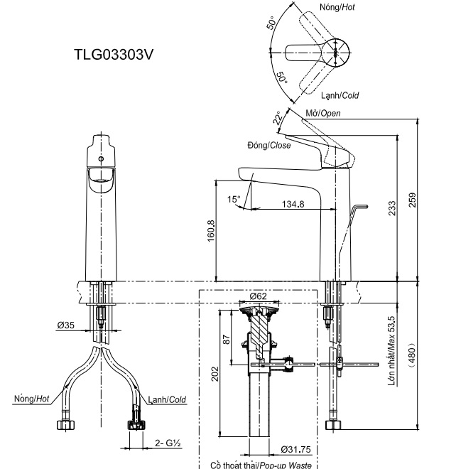 ban-ve-voi-lavabo-toto-tlg03303v Bản vẽ kỹ thuật vòi nước TOTO nóng lạnh TLG03303V