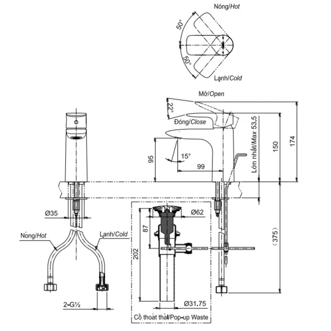 ban-ve-voi-lavabo-toto-tlg04301b-brg Bản vẽ kỹ thuật vòi nước TOTO nóng lạnh TLG04301B-BRG