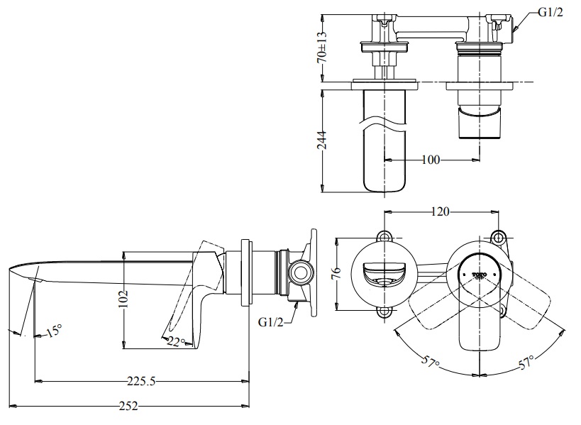 ban-ve-voi-lavabo-toto-tlg04310b bản vẽ vòi chậu gật gù TOTO TLG04310B nóng lạnh gắn tường