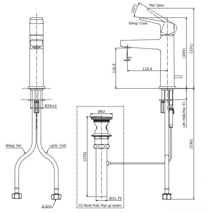 ban-ve-voi-lavabo-toto-tlg10301b-mbl Bản vẽ kỹ thuật vòi nước TOTO nóng lạnh TLG10301B MBL