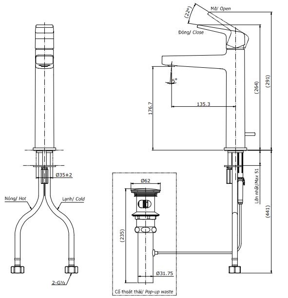 ban-ve-voi-lavabo-toto-tlg10303v Bản vẽ kỹ thuật vòi nước TOTO nóng lạnh TLG10303V