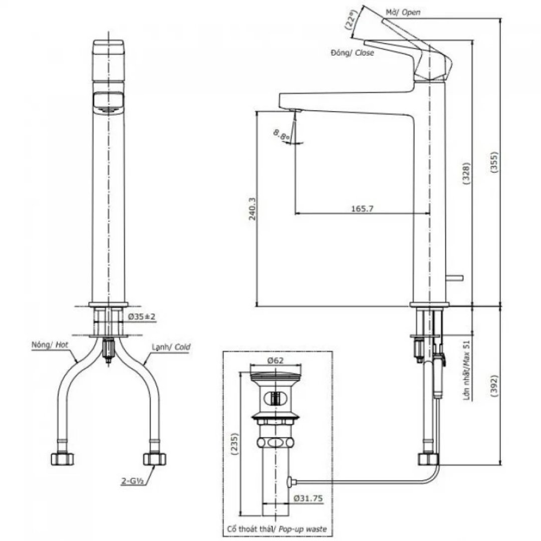 ban-ve-voi-lavabo-toto-tlg10305b-btn Bản vẽ kỹ thuật vòi nước TOTO nóng lạnh TLG10305B BTN thân cao