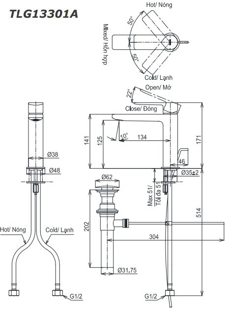 ban-ve-voi-lavabo-toto-tlg13301a-tdm-vn Bản vẽ vòi chậu rửa mặt TOTO TLG 13301A