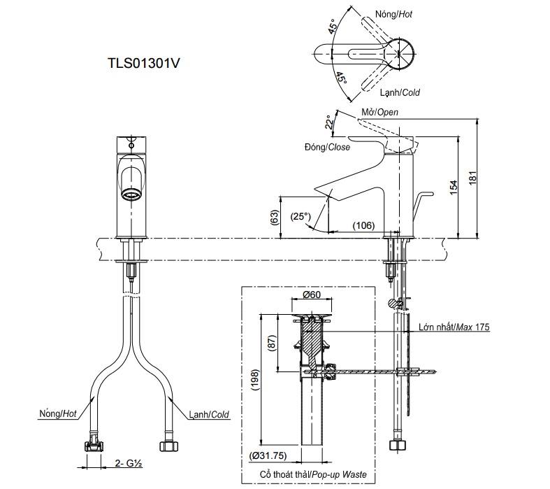 ban-ve-voi-lavabo-toto-tls01301v Bản vẽ kỹ thuật vòi nước TOTO nóng lạnh TLS01301V