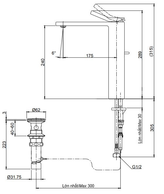 ban-ve-voi-lavabo-toto-tx116lqbr Bản vẽ kỹ thuật vòi chậu lavabo TOTO TX116 LQBR