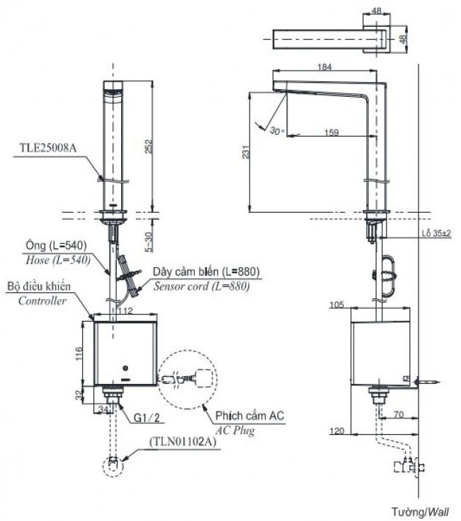 ban-ve-voi-toto-tle25008a-tle01502a1-tln01102a Bản vẽ vòi tự động TOTO TLE25008A+TLE01502A1+TLN01102A