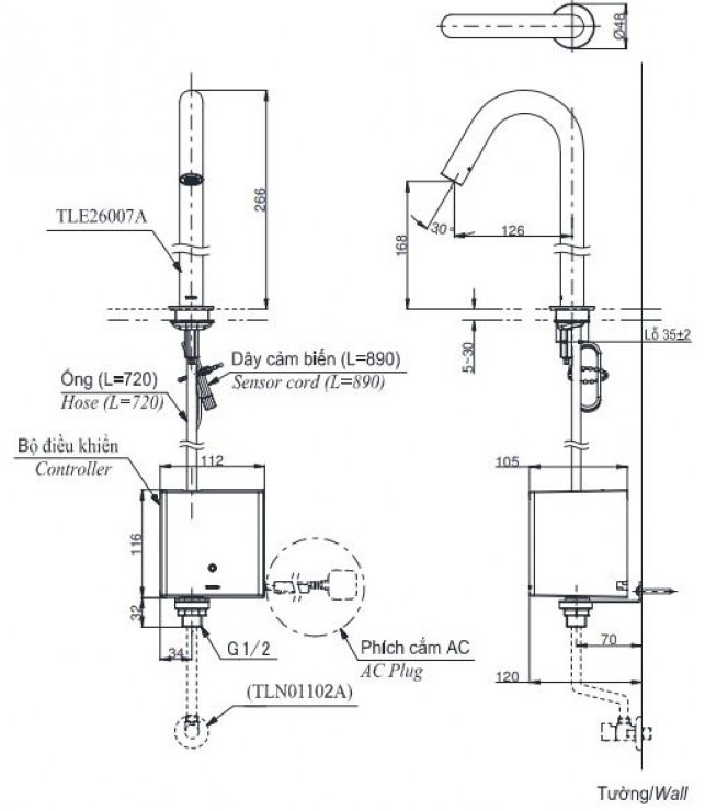 ban-ve-voi-toto-tle26007a-tle04502a1-tln01102a Bản vẽ vòi tự động TOTO TLE26007A TLE04502A1 TLN01102A
