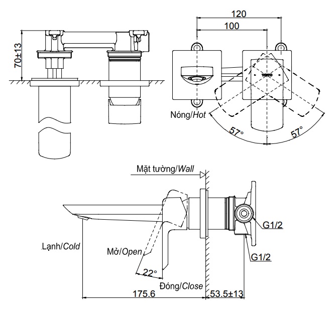 ban-ve-voi-toto-tlg02310b bản vẽ vòi chậu gật gù TOTO TLG02310B nóng lạnh gắn tường
