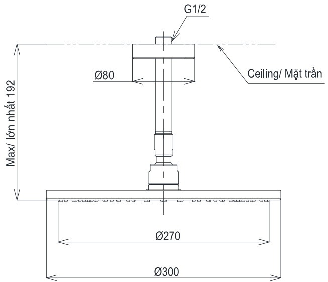 bat-sen-gan-tran-toto-tbw07003a1 Bản vẽ bát sen tắm TBW 07003A1 TOTO gắn trần 300 mm