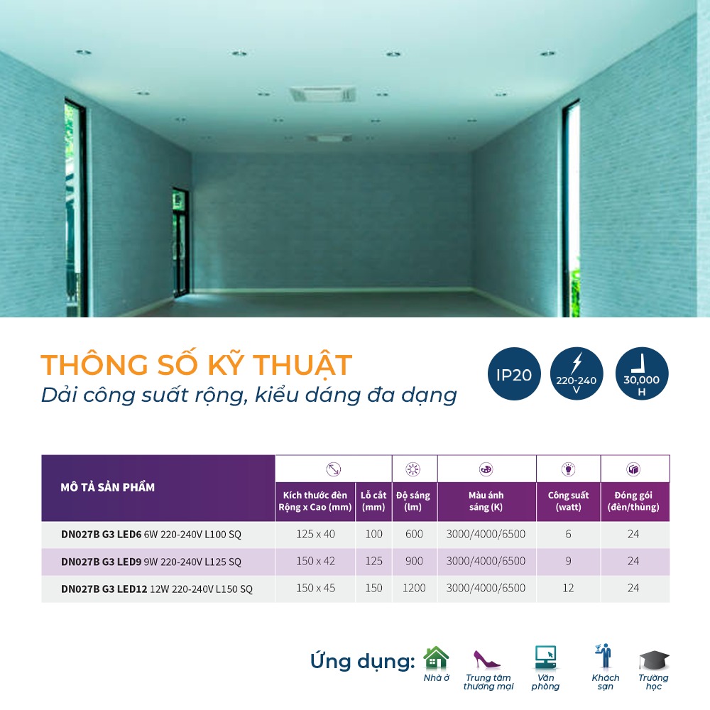 Âm Trần Philips LED Vuông DN027B G3 LED6 L100 SQ (6W L100) - Ảnh 2