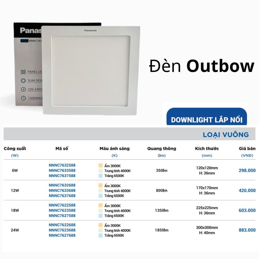 gia-den-op-noi-panasonic-outbow-vuong-2 Panasonic - Đèn LED Ốp Trần Nổi Vuông 6W | NNNC7632588 / NNNC7633588 / NNNC7637588