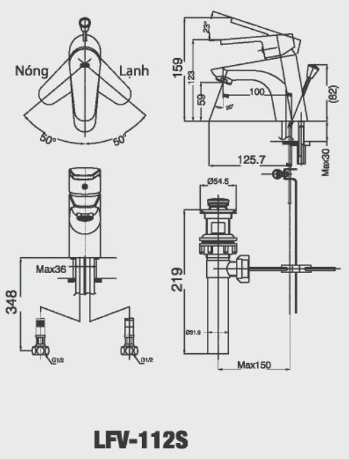 lfv-112s Bản vẽ kỹ thuật vòi lavabo nóng lạnh INAX LFV-112S