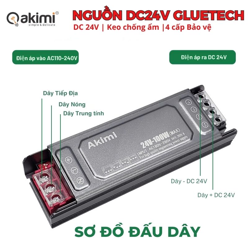 Bộ Nguồn Led Dây DC24V AKIMI GLUETECH 200W - Ảnh 3