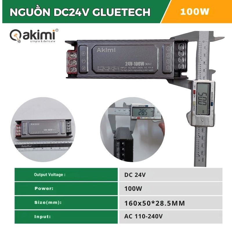 Bộ Nguồn Led Dây DC24V AKIMI GLUETECH 100W - Ảnh 2