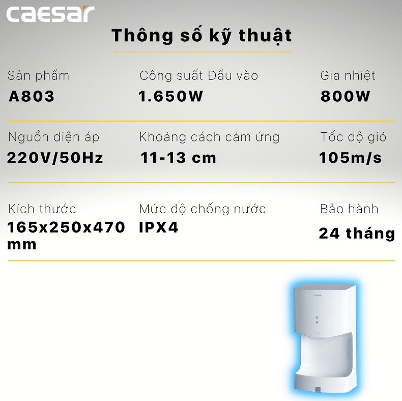 thong-so-may-say-tay-caesar-a803 Thông số máy sấy khô tay Caesar A 803
