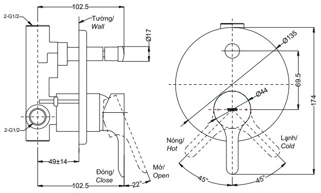 van-chuyen-huong-toto-tbs01304b Bản vẽ van TOTO TBS01304B nóng lạnh kèm nút chuyển hướng