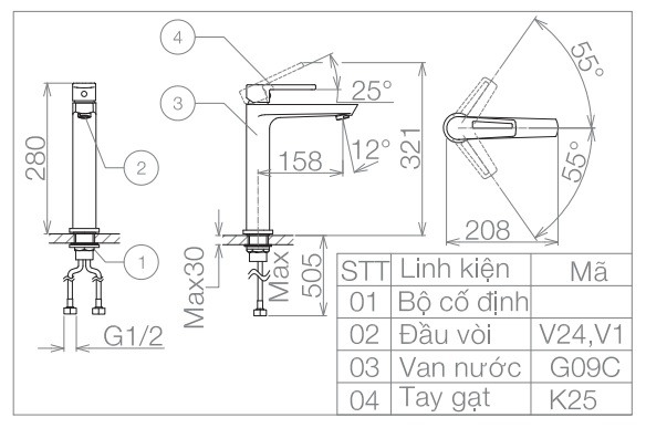 voi-lavabo-viglacera-vg125 Bản vẽ vòi lavabo Viglacera VG 125 cổ cao