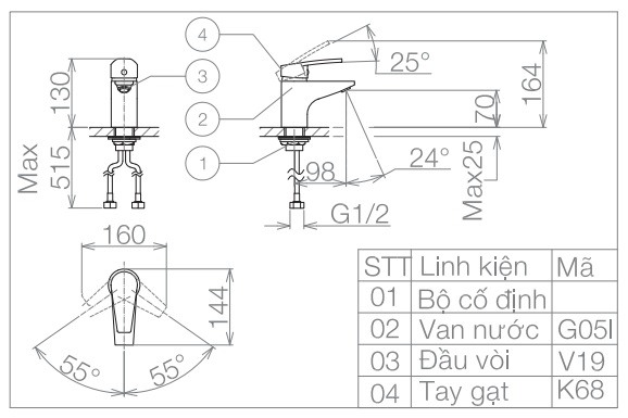 voi-lavabo-viglacera-vg168 Bản vẽ kỹ thuật vòi lavabo Viglacera VG168