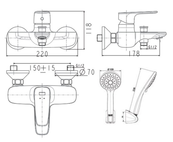 ban-ve-american-wf-1711-3 Bản vẽ vòi tắm sen American Standard WF1711NWS nóng lạnh