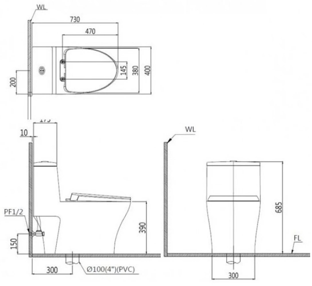 ban-ve-bon-cau-caesar-c1356-taf512h-1 Bản vẽ kích thước bồn cầu C1356 nắp rửa TAF512H