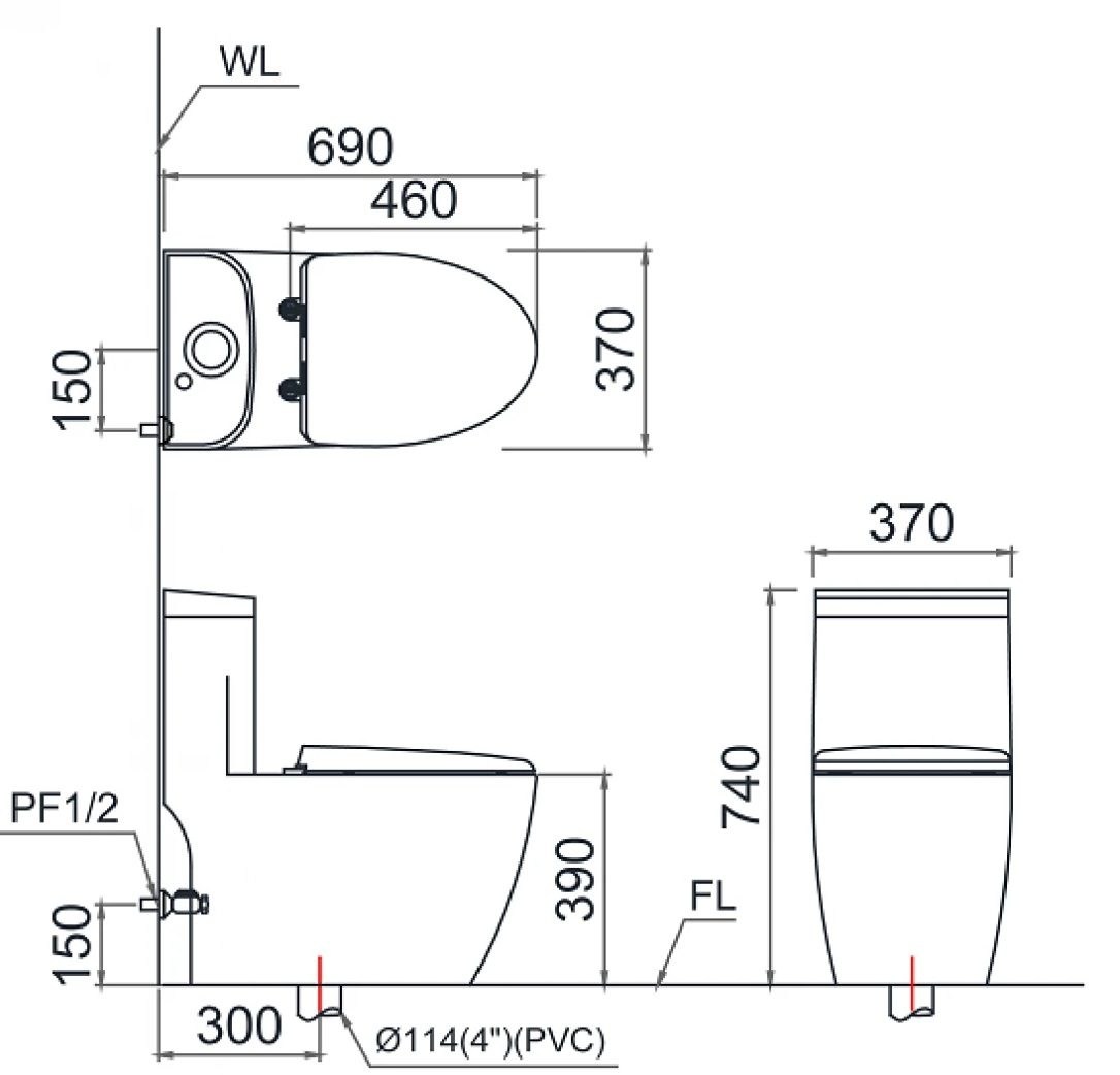 ban-ve-bon-cau-caesar-c1364-taf610h Bản vẽ kích thước bồn cầu nắp rửa điện tử Caesar C1364 TAF610H