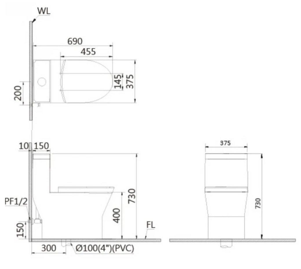 ban-ve-bon-cau-caesar-c1375-taf610h Bản vẽ kích thước bồn cầu nắp rửa điện tử Caesar C1395 TAF610H