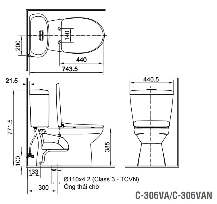 ban-ve-bon-cau-inax-c306va Bản vẽ bồn cầu Inax C-306VA - Xí bệt bàn cầu vệ sinh 2 khối nắp thường