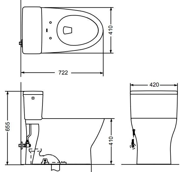 ban-ve-bon-cau-toto-ms188vkw16 Bản vẽ kích thước bàn cầu điện tử TOTO C188