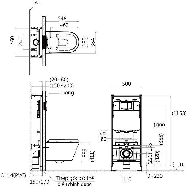 ban-ve-caesar-cpt1505 Bản vẽ kích thước bồn cầu âm tường Caesar CPT1505