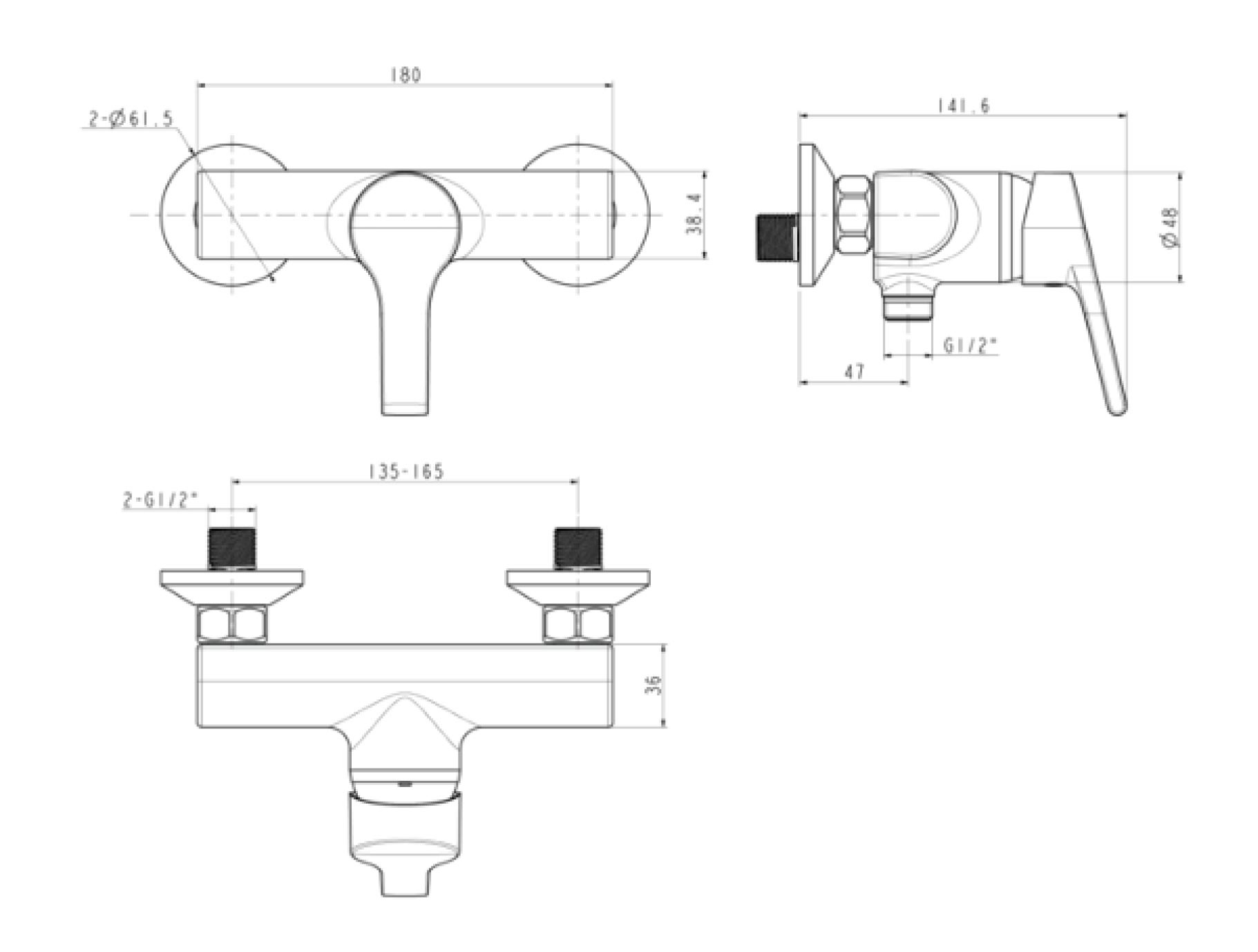 ban-ve-ky-thuat-sen-tam-american-standard-wf-3913 Bản vẽ kích thước vòi hoa sen American Standard WF-3913