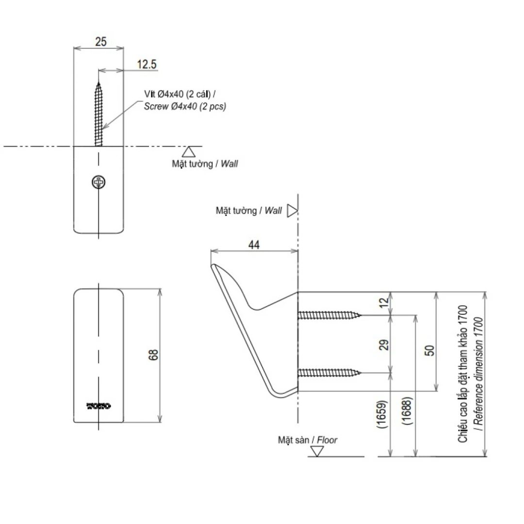 Bản vẽ móc YRH902VV1-BFG TOTO