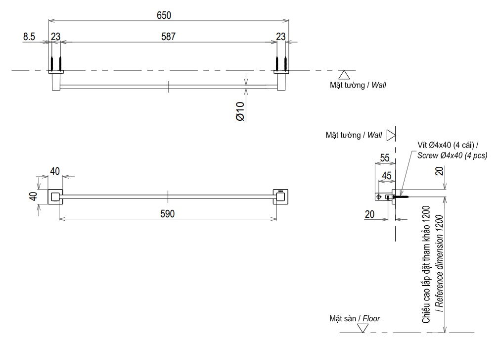 ban-ve-thanh-treo-khan-toto-yt408s6rv Bản vẽ thanh vắt khăn TOTO YT408S6RV