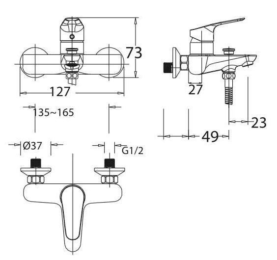 ban-ve-wf-0311-1 Bản vẽ kích thước vòi hoa sen American Standard WF-0311